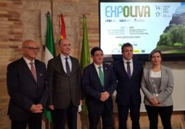 Manuel Fernández (izq), Juan Núñez, Francisco Reyes, Julio Millán, y Soledad Aranda (dcha) en la presentación de Expoliva 2025.