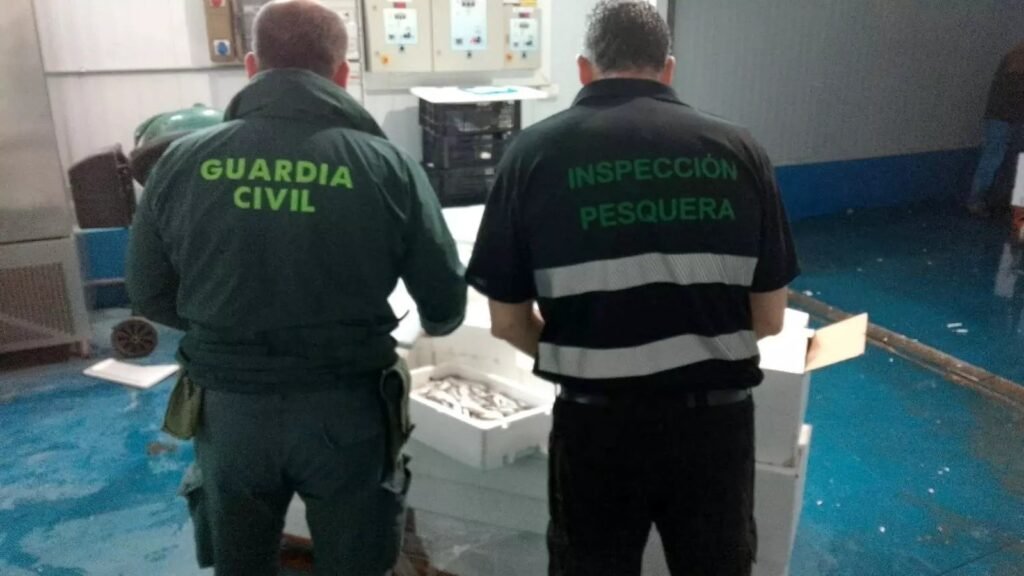 Agente de la Guardia Civil, con el pescado incautado. JUNTA DE ANDALUCÍA