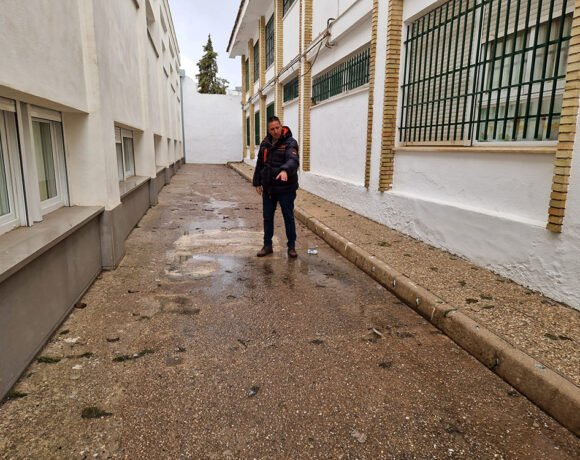 El concejal de Mantenimiento de Infraestructuras, Jerónimo García durante su vivita al centro.