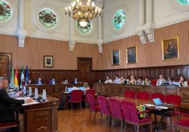 Imagen del Salón de Plenos de la Diputación en la jornada de hoy.